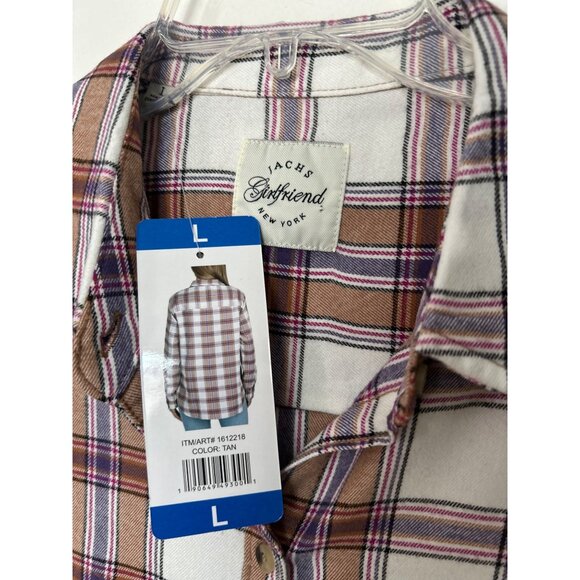 Jachs Girlfriend Women Plaid Button-Up Long Sleeve Shirt Size L  NWOT - Picture 4 of 9